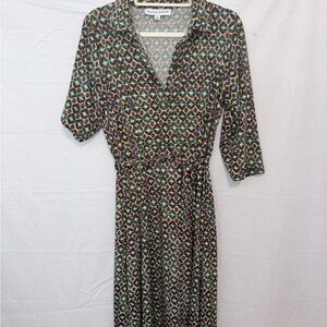 Emma & Michele Multicolor Diamond Print Long Sleeve Dress